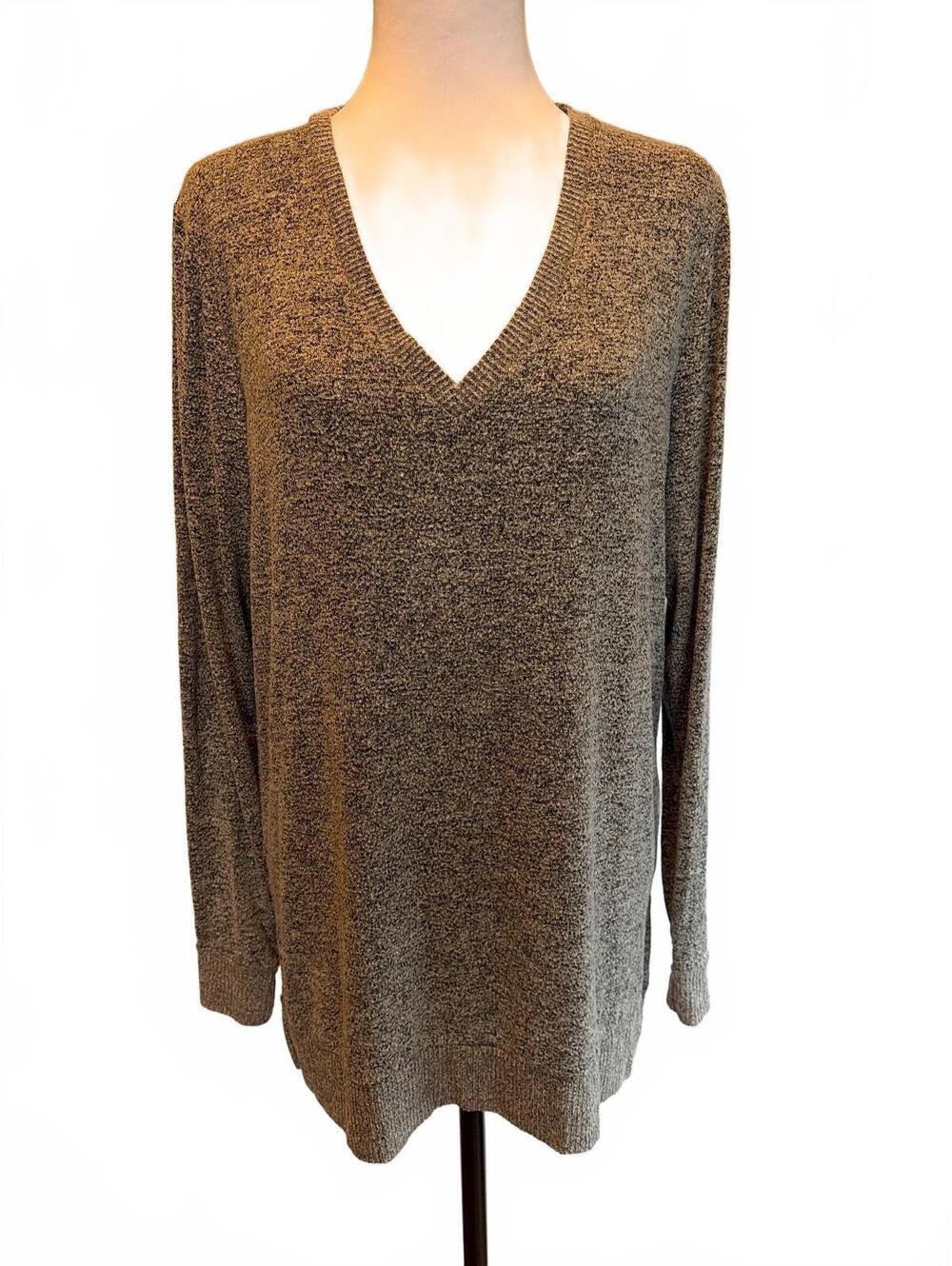 Lucky Brand M Gray Cloud Jersey V Neck Tunic Sweater Slouchy 90s Minimalist